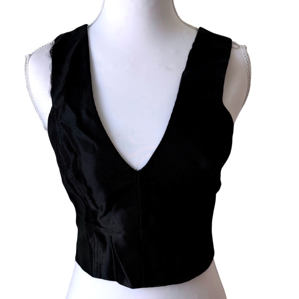 Helena Sorel Vintage Black Structured V-Neck Crop Top Corset Style 90s Size S/38